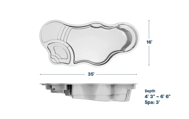 Latham Bermuda 16.35 Deluxe plan view with dimensions