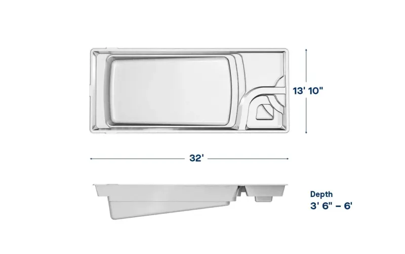 Latham Cayman 14 Deluxe plan view with dimensions