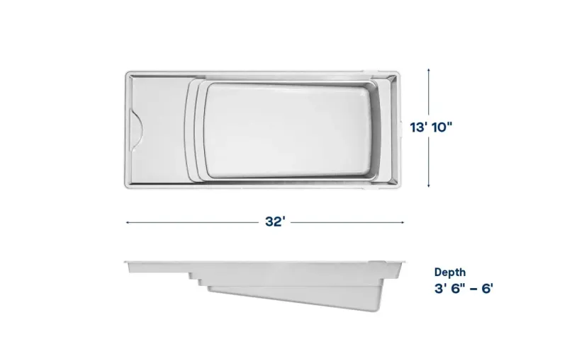 Latham Cayman 14 plan view with dimensions