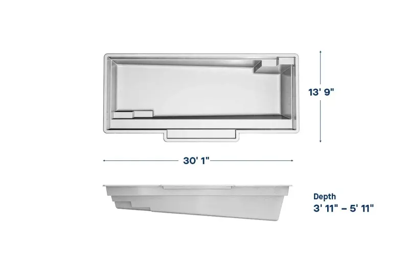 Latham Tuscan 14.30 plan view with dimensions