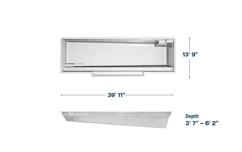 Latham Tuscan 14.40 plan view with dimensions